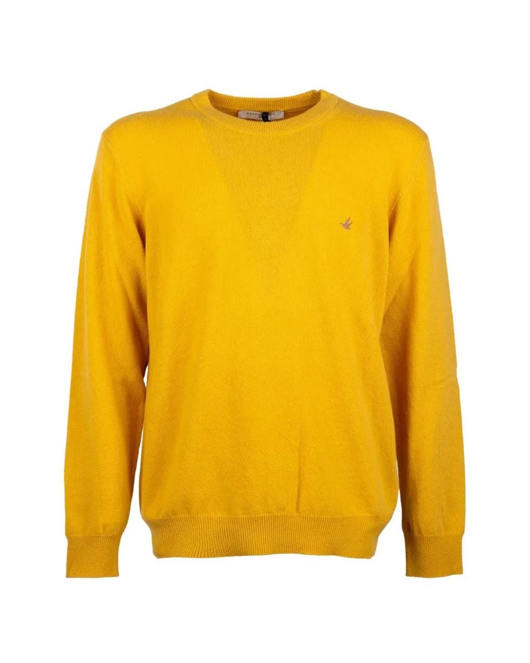Brooksfield Yellow Embroidered-Logo Crew-Neck Sweater for men