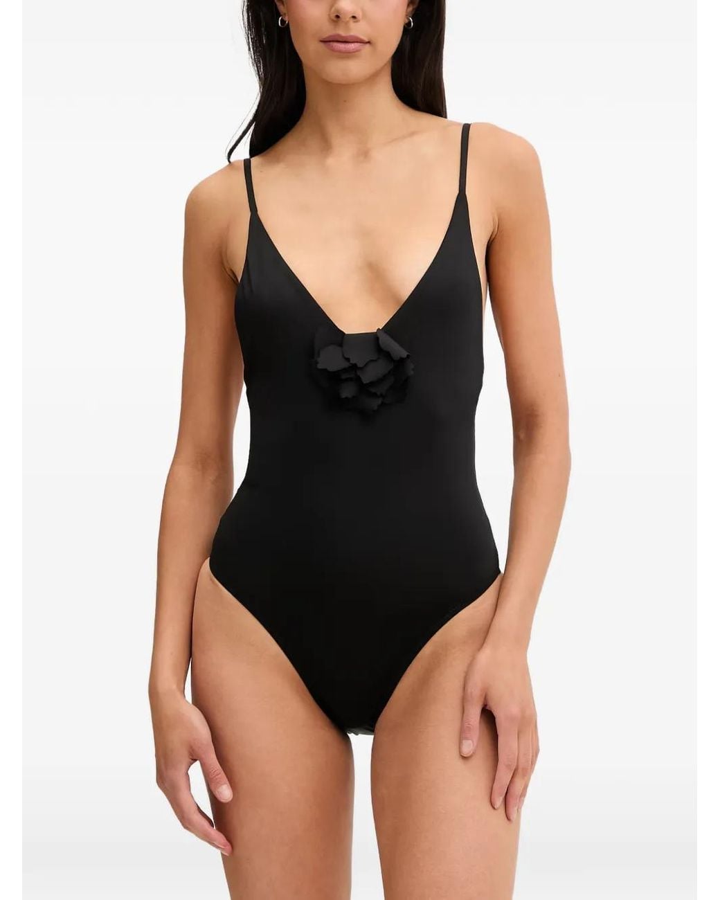 Benetton Black Floral-Applique Swimsuit