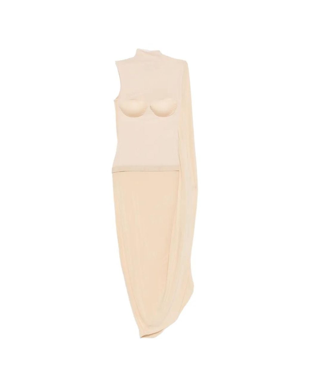 Jean Paul Gaultier Natural Lace-Trimmed Semi-Sheer Midi Dress