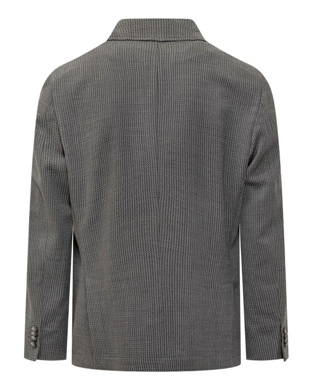 Boss Gray Double-Breasted Checked Blazer for men