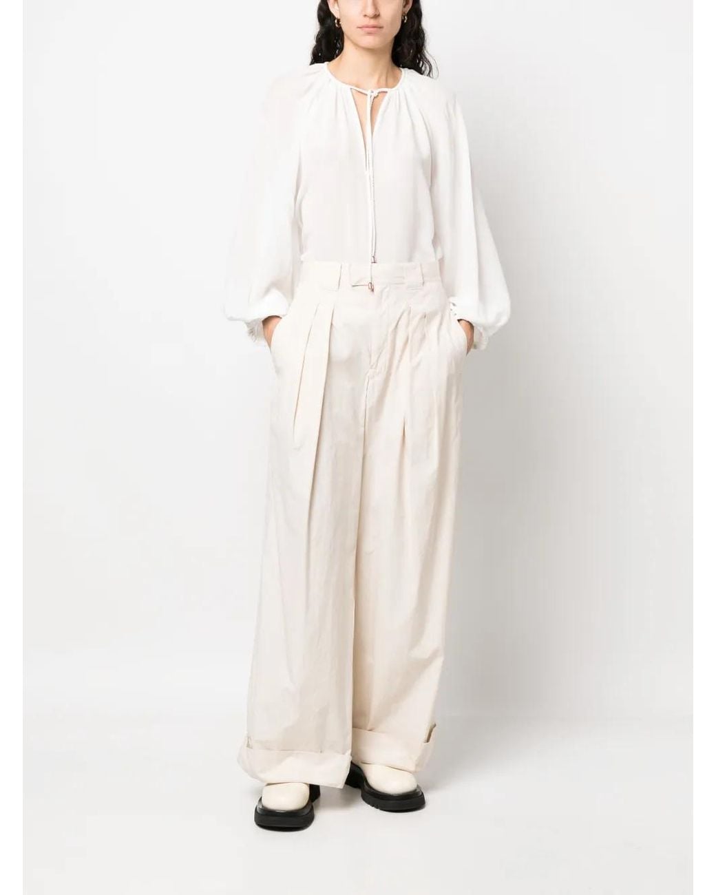 PHAEONIA White Self-Tie Silk Blouse
