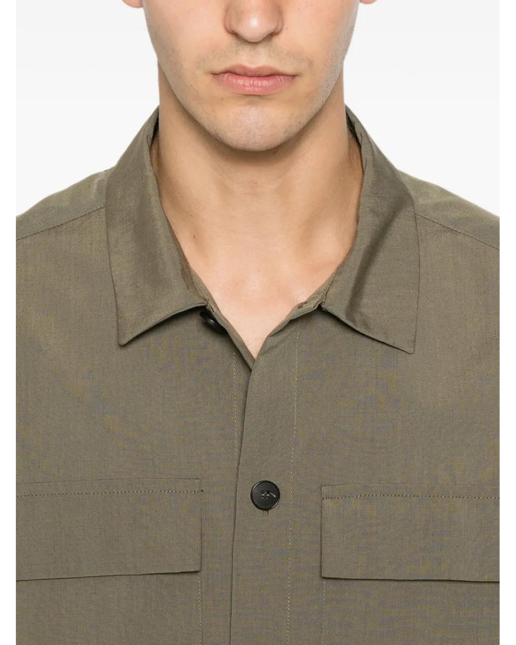 Low Brand Green Flap-Pocket Long-Sleeve Shirt for men