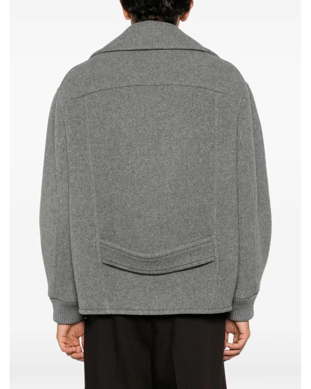 Moschino Gray Ribbed Cuff Double-Breasted Boxy Jacket for men