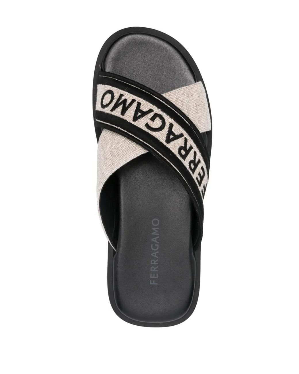 Ferragamo Black Logo-Embroidered Crossover-Strap Sandals