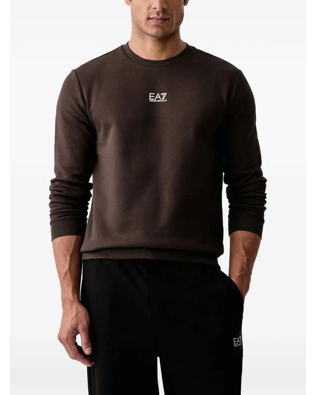 EA7 Black Logo-Print Sweatshirt for men