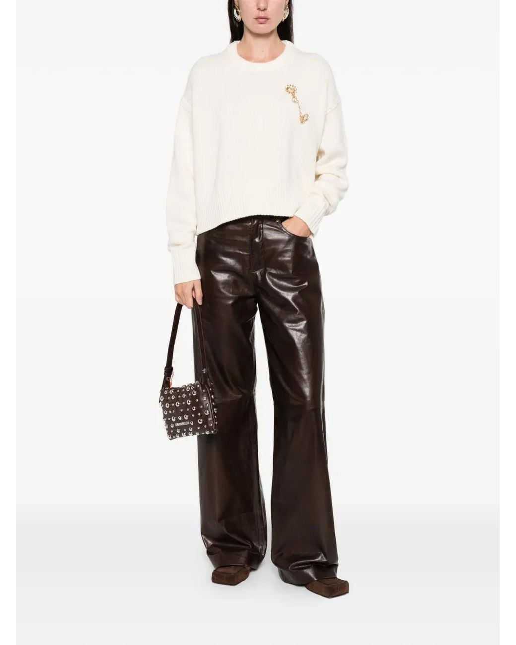 Maje White Jumper With Floral Brooch