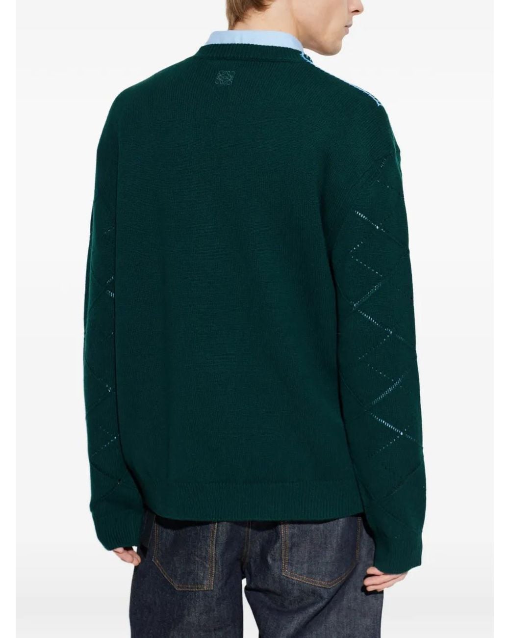 Loewe Green Multicolour Intarsia Sweater for men