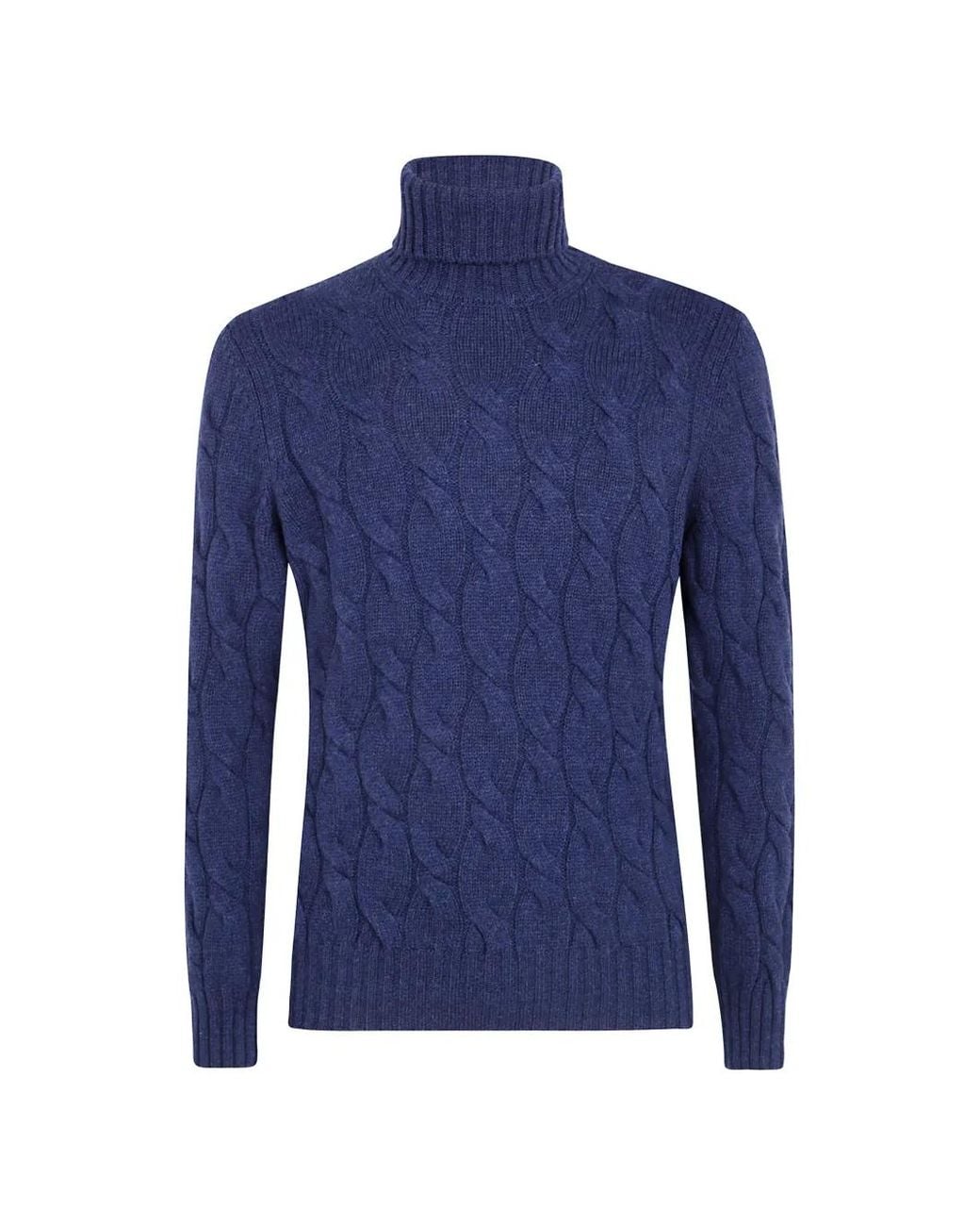 Barba Napoli Blue Cable-Knit Roll-Neck Sweater for men