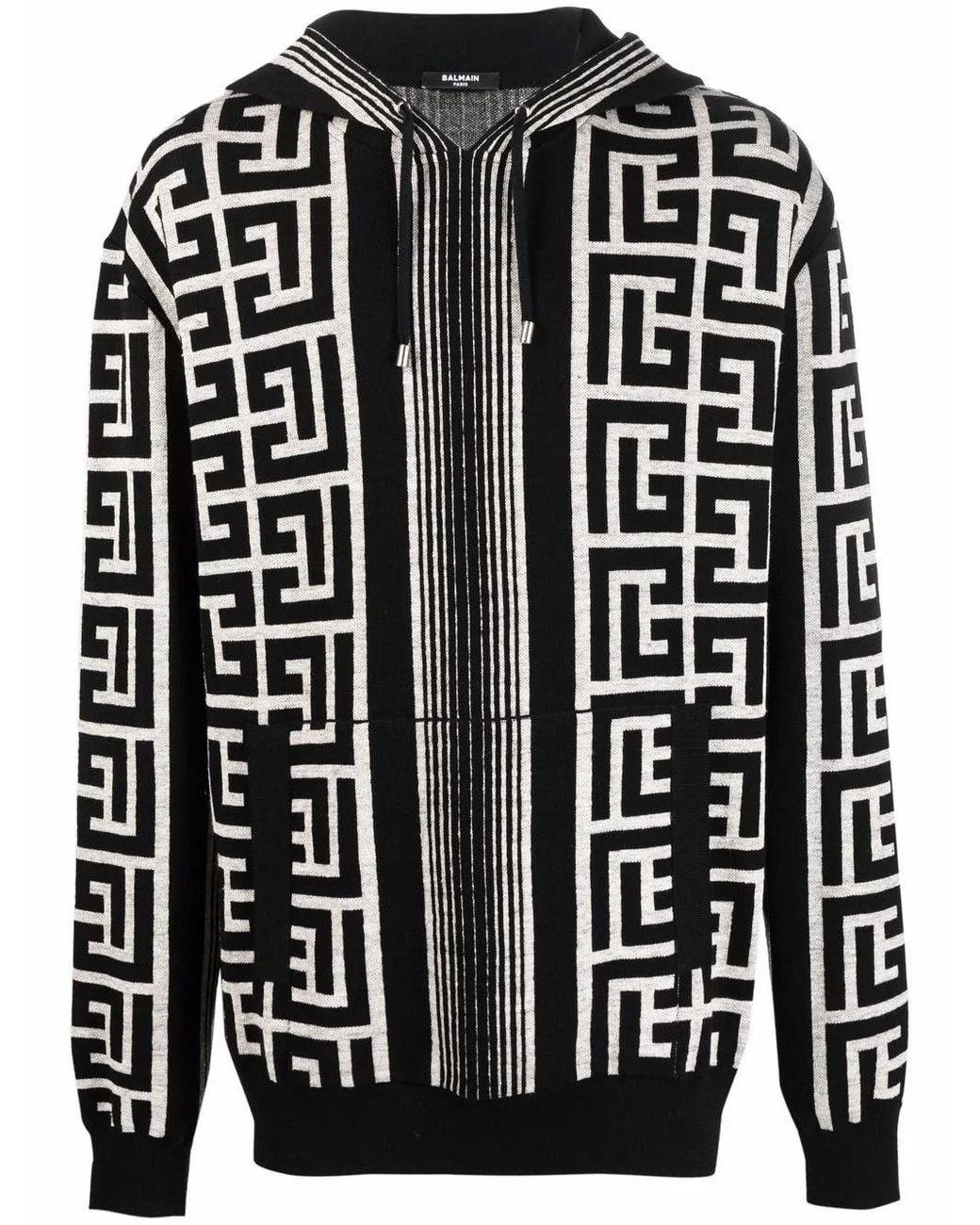 Balmain Black Maxi Monogram Hoodie for men