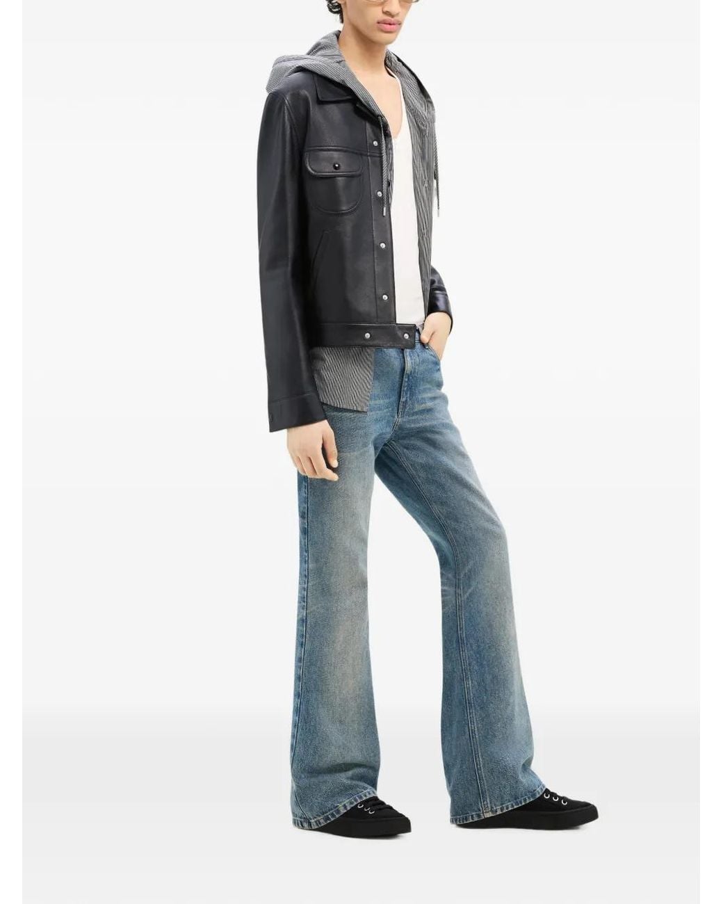 Courreges Black Leather Trucker Jacket for men