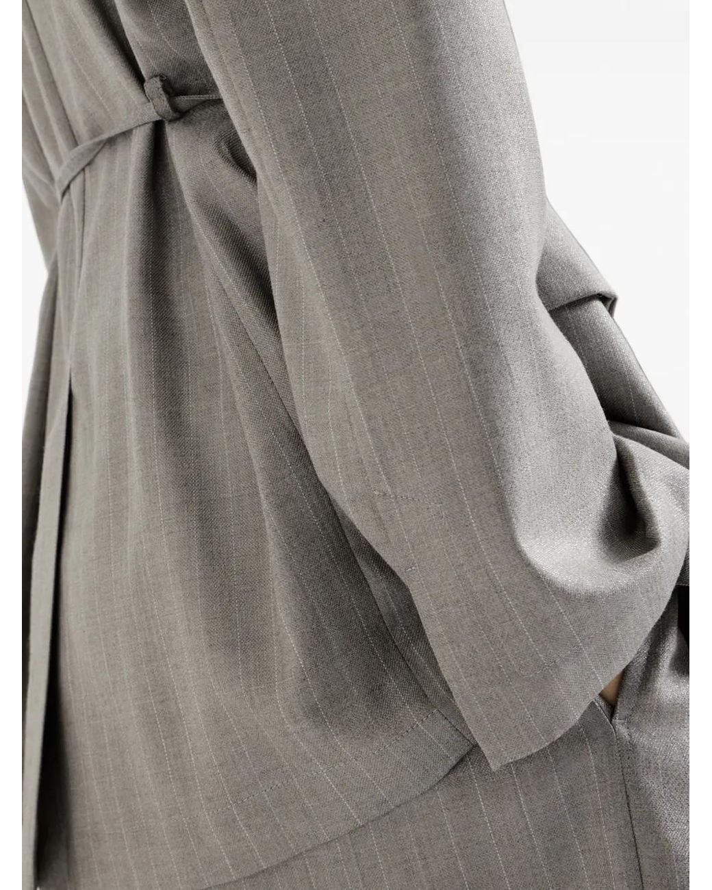 Brunello Cucinelli Gray Sparkling Virgin Wool Pinstripe Blazer With Monili