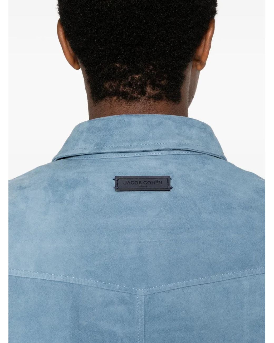 Jacob Cohen Blue Suede Button-Up Overshirt for men