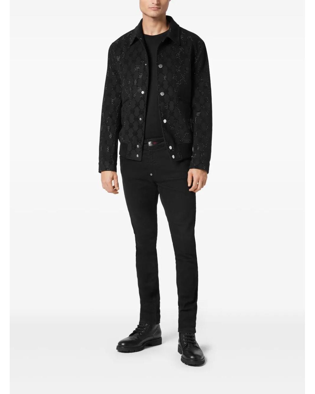 Philipp Plein Black Monogram Bomber Jacket for men