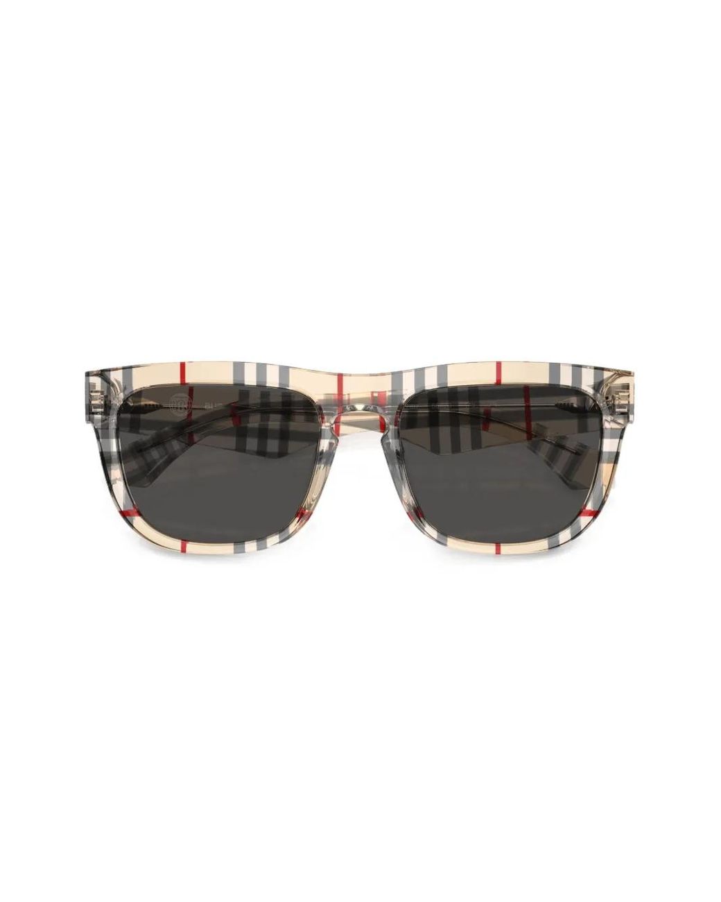 Burberry Gray Vintage Check-Pattern Square-Frame Sunglasses for men