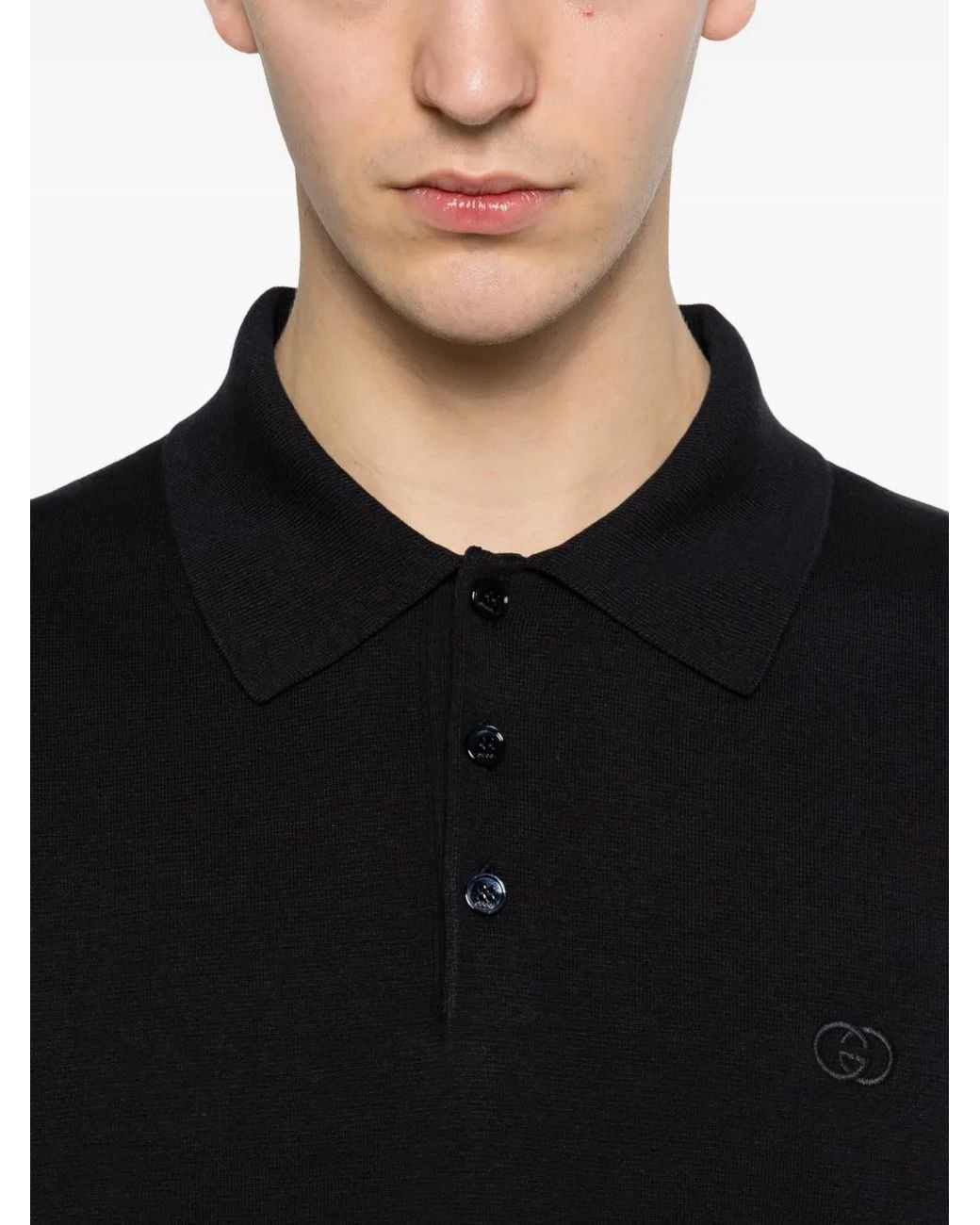 Gucci Black Silk Cotton Polo Shirt With Embroidery for men