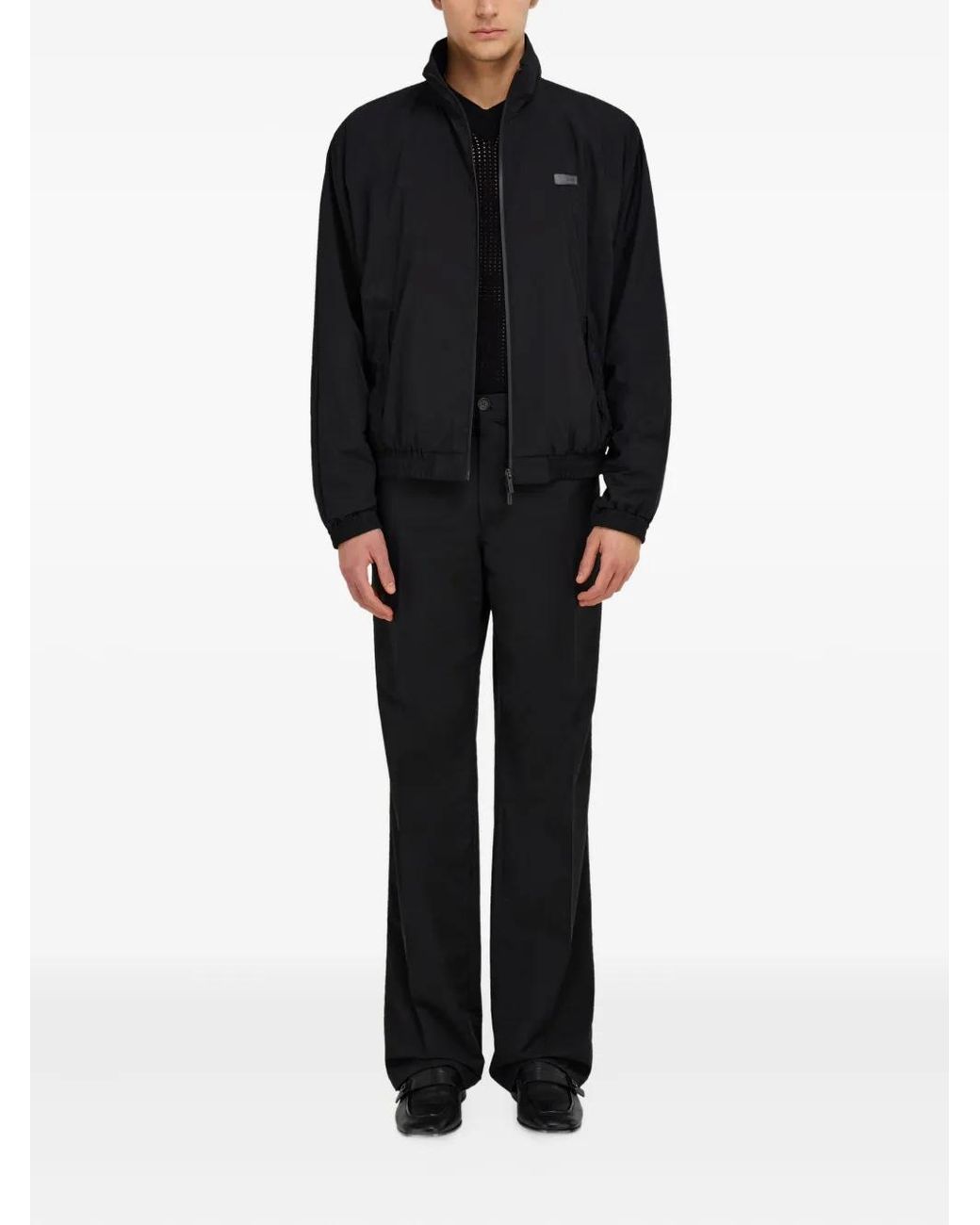 Ferragamo Black Logo-Patch Bomber Jacket for men