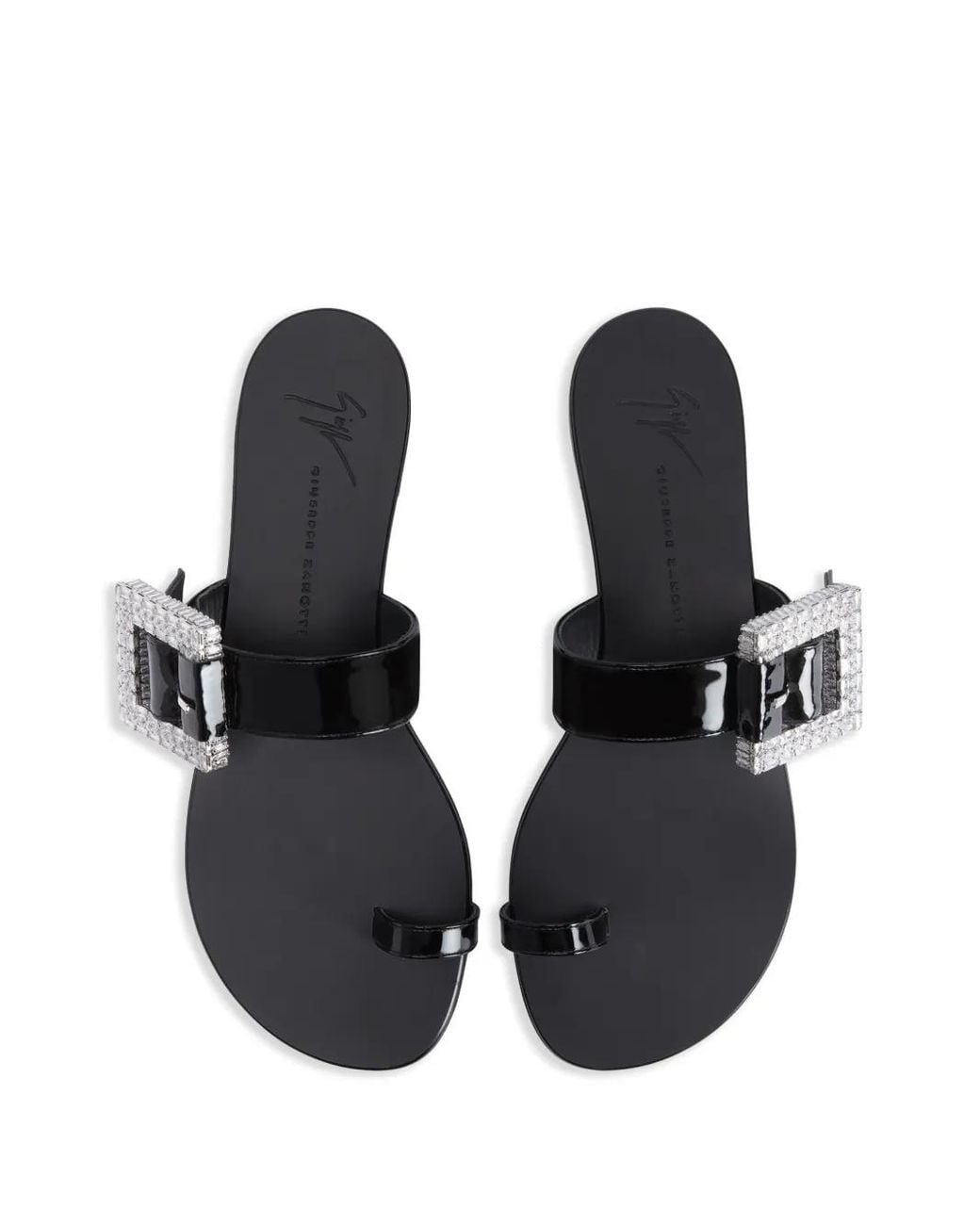 Giuseppe Zanotti Black Miss Buckle Crystal-Embellished Patent Sandals