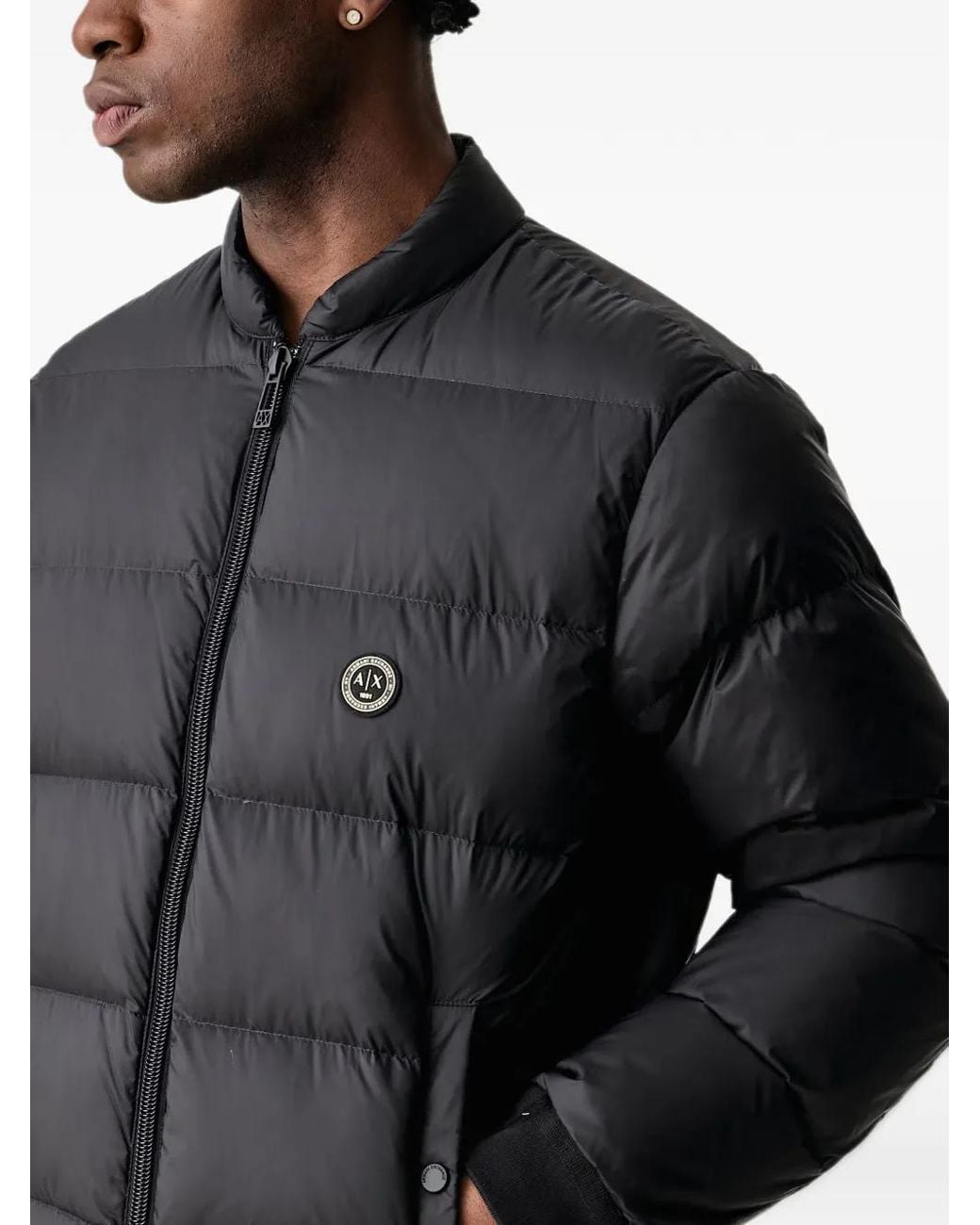 ARMANI EXCHANGE Black Quilted Logo-Patch Jacket for men