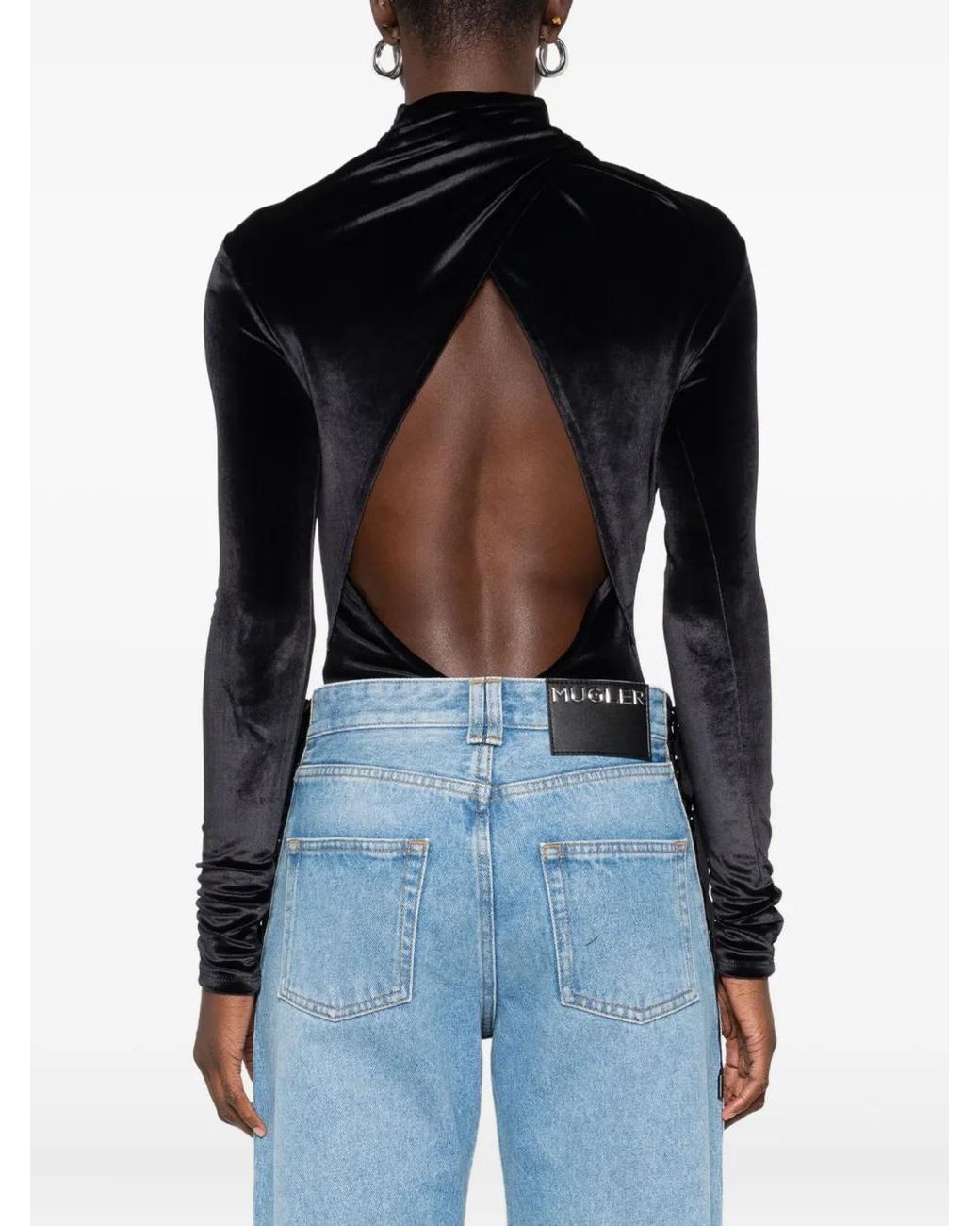 Mugler Fluwelen Bodysuit in het Black
