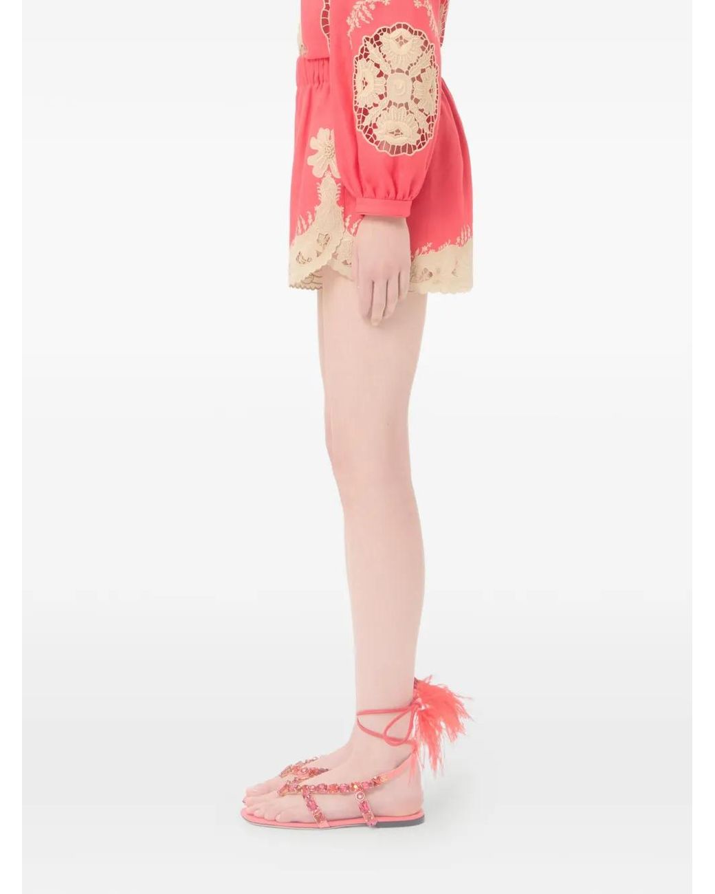Valentino Garavani Pink Embroidered Couture Linen Shorts