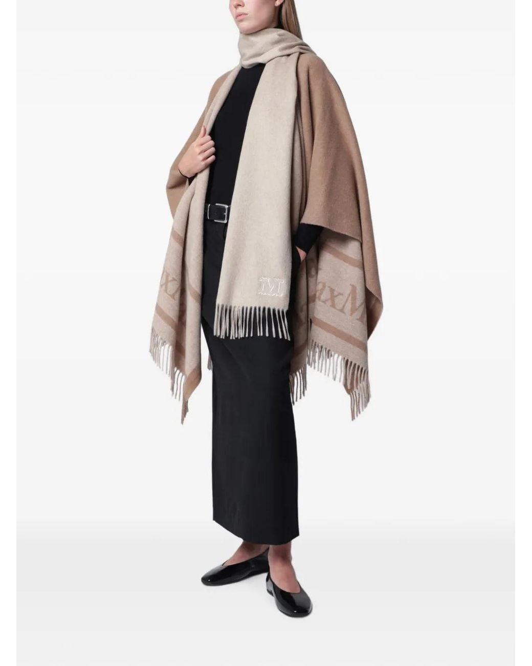 Max Mara White Monogram-Embroidered Fringed Scarf