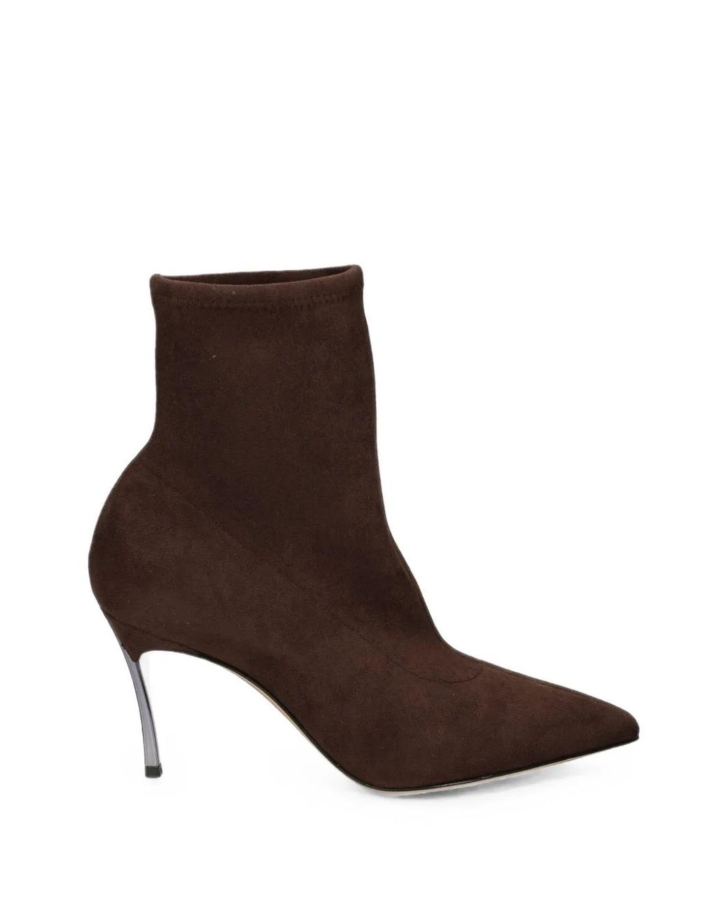 Casadei Brown Pointed-Toe Sock-Style Ankle Boots