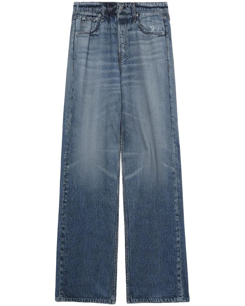 Rag & Bone Blue Logan Mid-Rise Wide-Leg Jeans