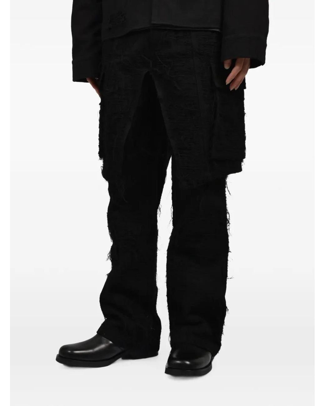 Troubled Waters Black Double-Layer Distressed Cargo Pants for men