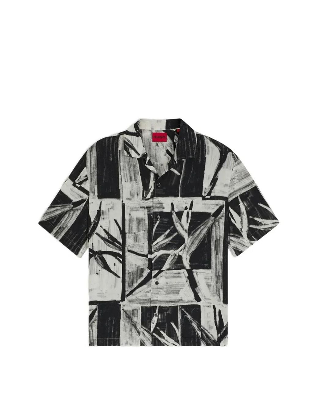HUGO Black Floral-Print Short-Sleeve Shirt for men