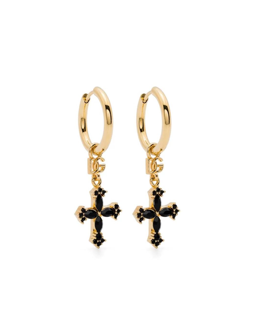 Dolce & Gabbana White Cross-Pendant Hoop Earrings