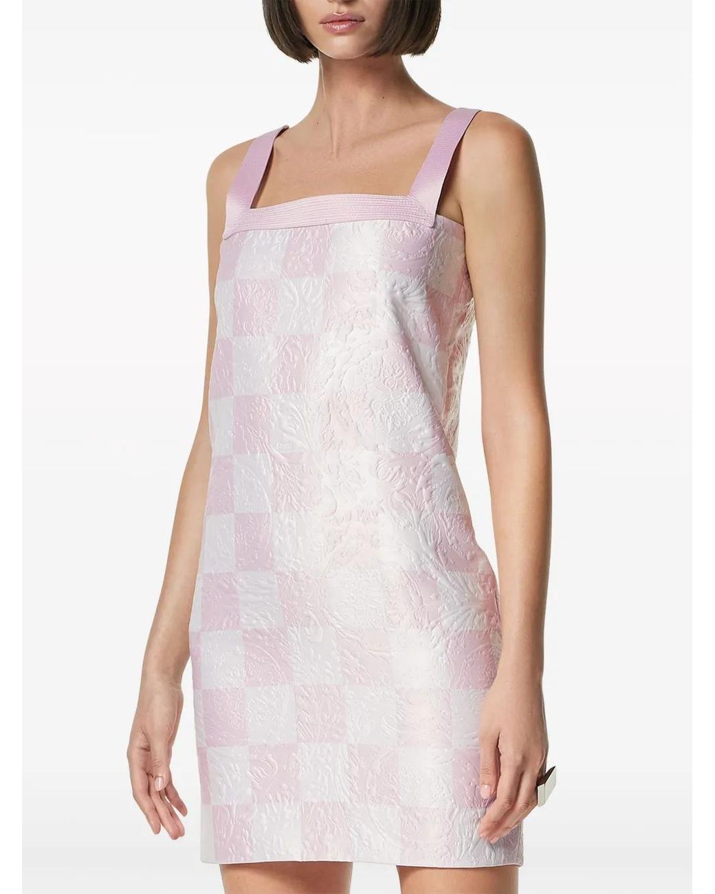knee length dresses for ladies Versace Logo Sequins Sleeveless Mini Dress Pink