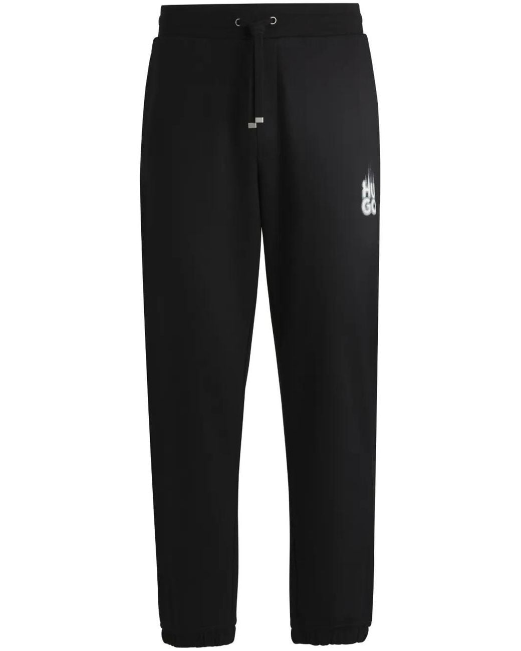 HUGO Black Smoked-Logo Cotton Track Pants for men