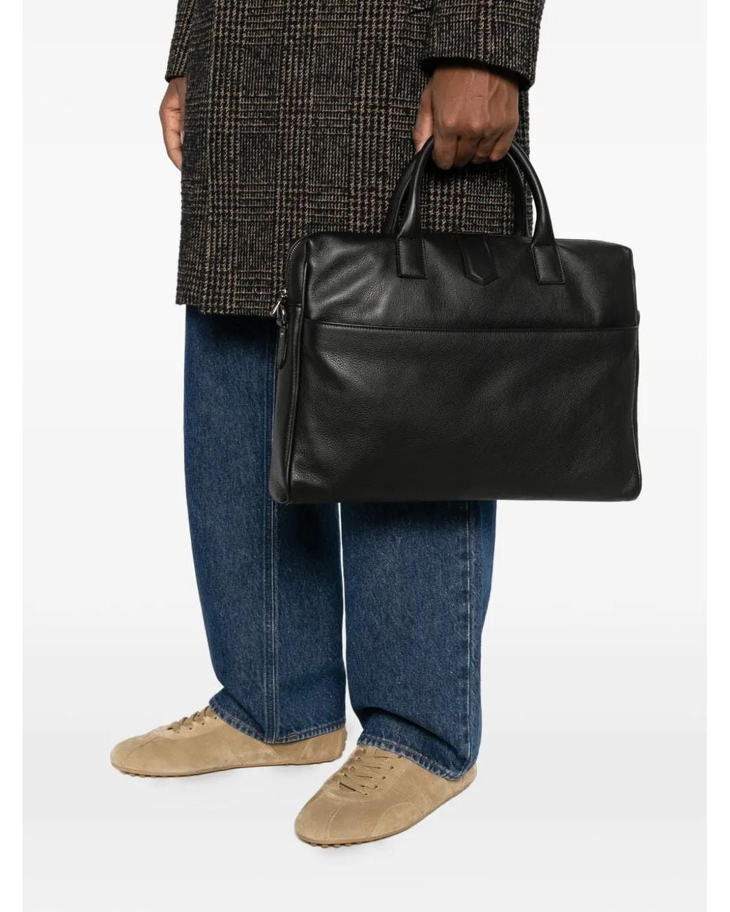 Canali Black Porte-Documents En Cuir for men