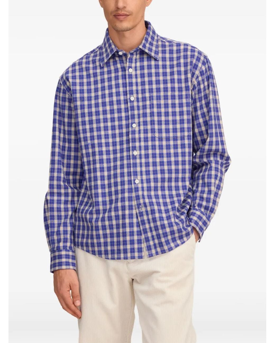 NN07 Blue Brushed Check-Pattern Shirt for men