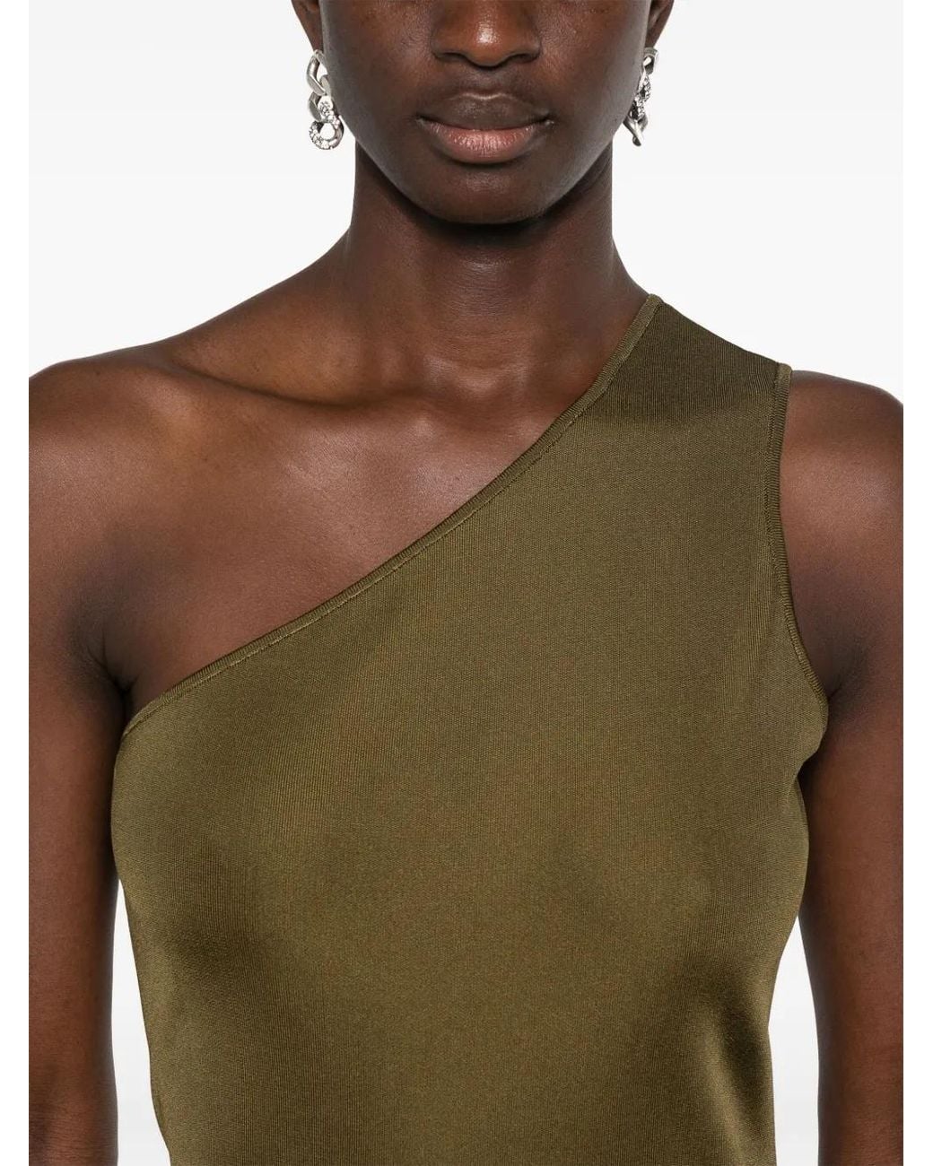 Saint Laurent Green One-Shoulder Maxi Dress