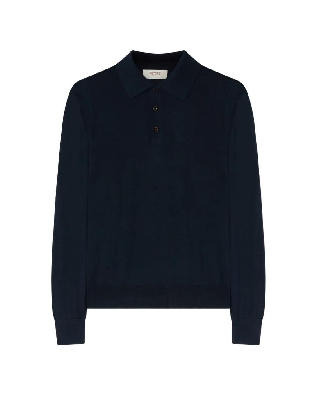 RETORI Blue Knitted Long-Sleeve Polo Shirt