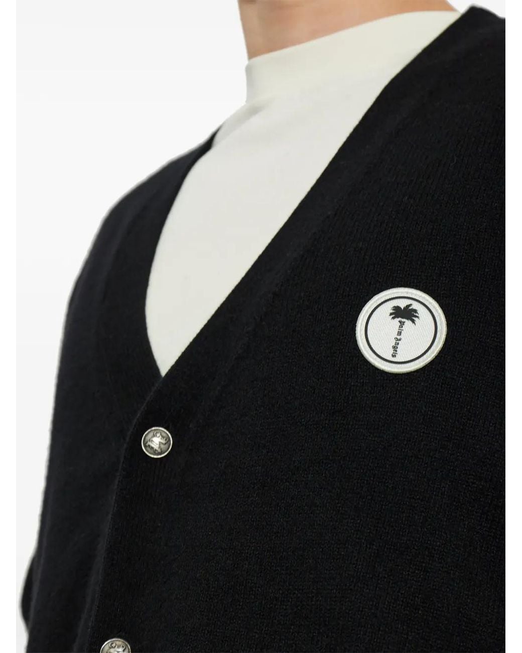 Palm Angels Black Logo-Patch Wool Cardigan for men
