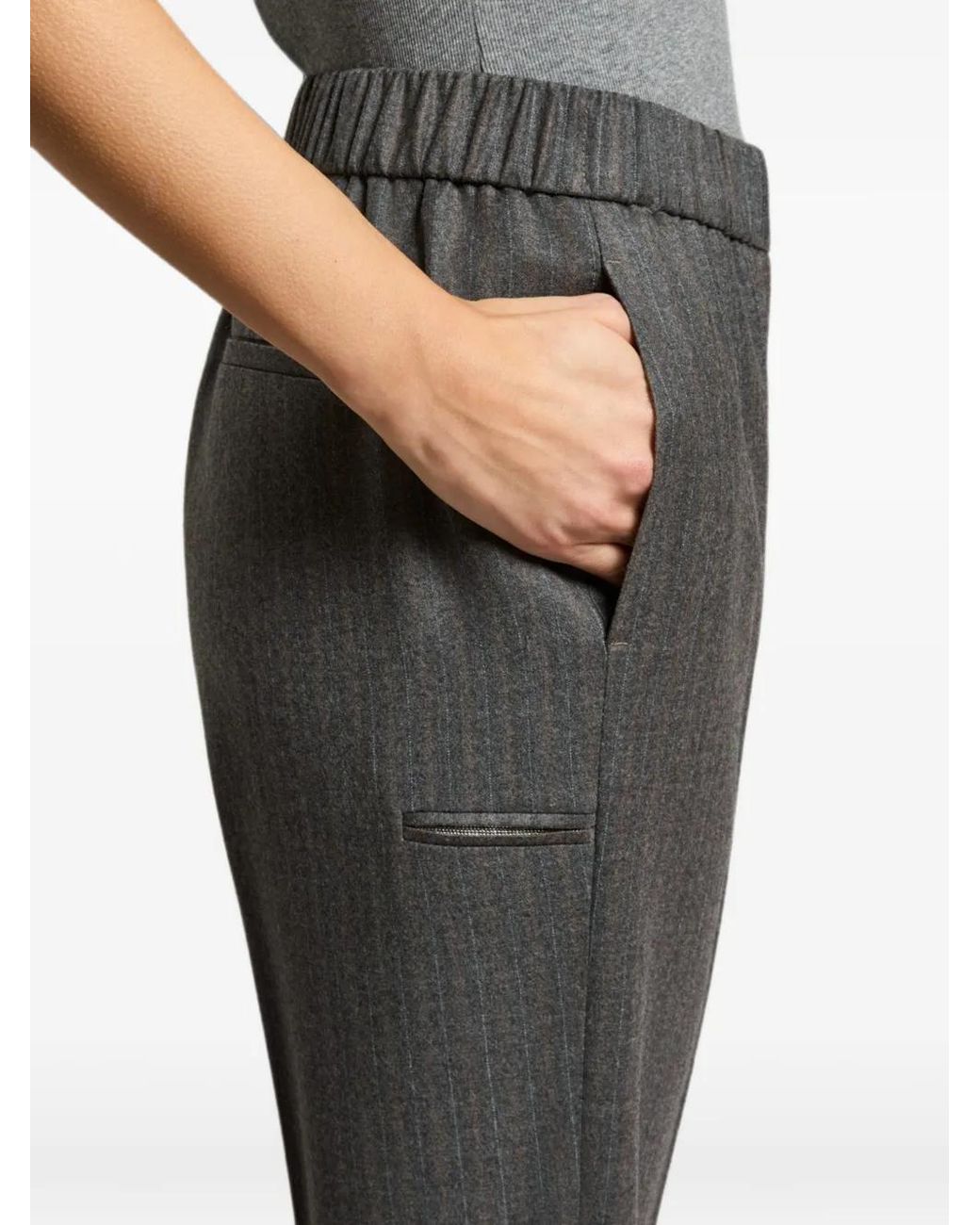 Peserico Black Pinstriped-Pattern Trousers