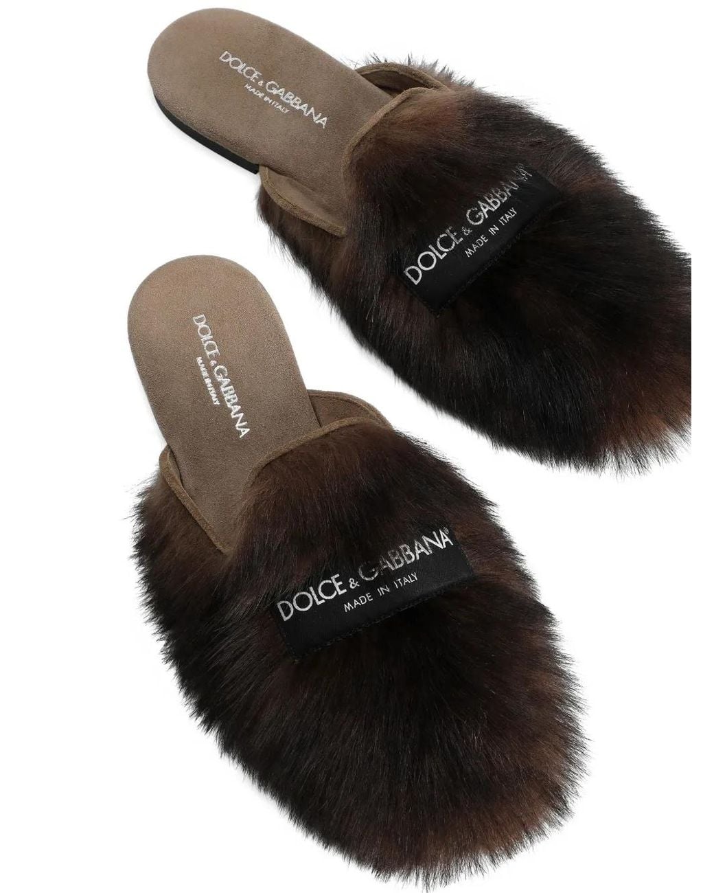 Dolce & Gabbana Black Shearling And Suede Slippers