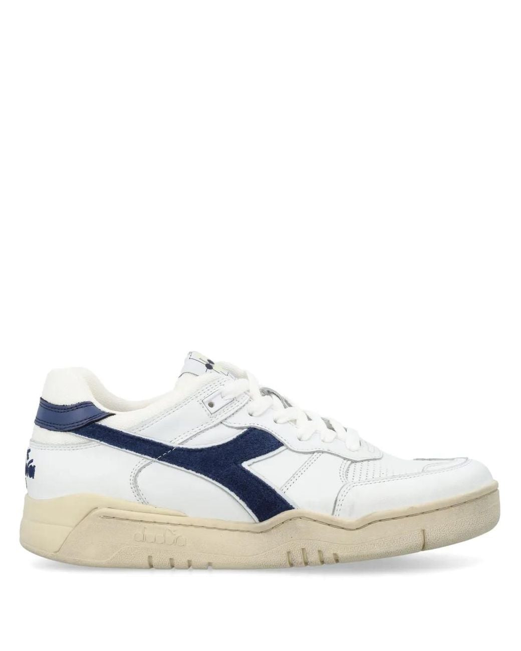 Diadora Blue Panelled Leather Sneakers