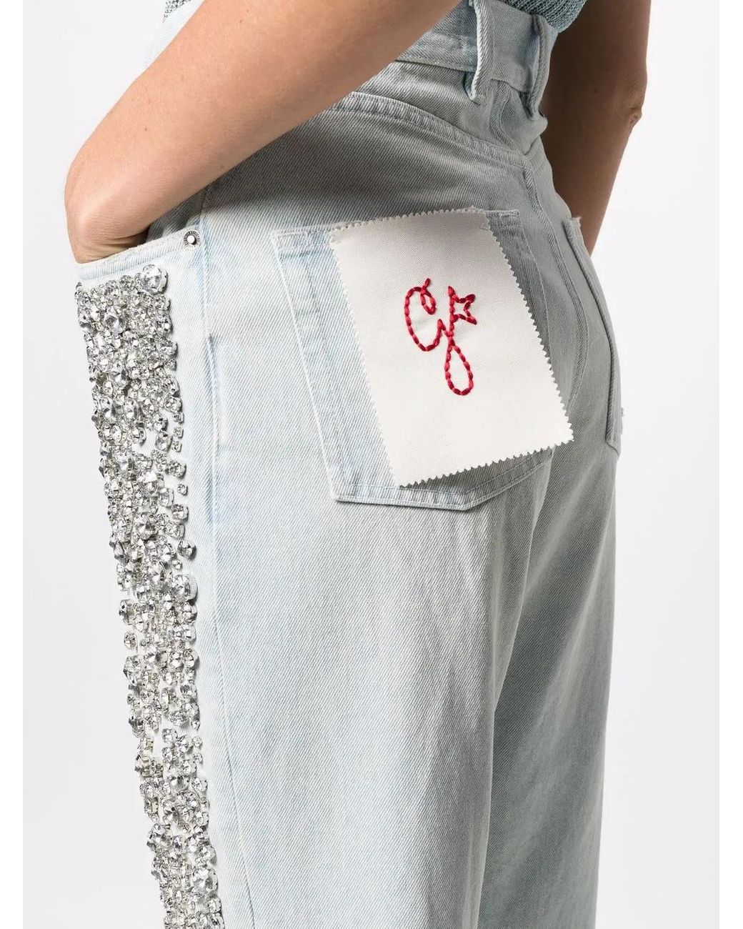 Golden Goose Deluxe Brand White Light Cotton Jeans With Crystal Stones