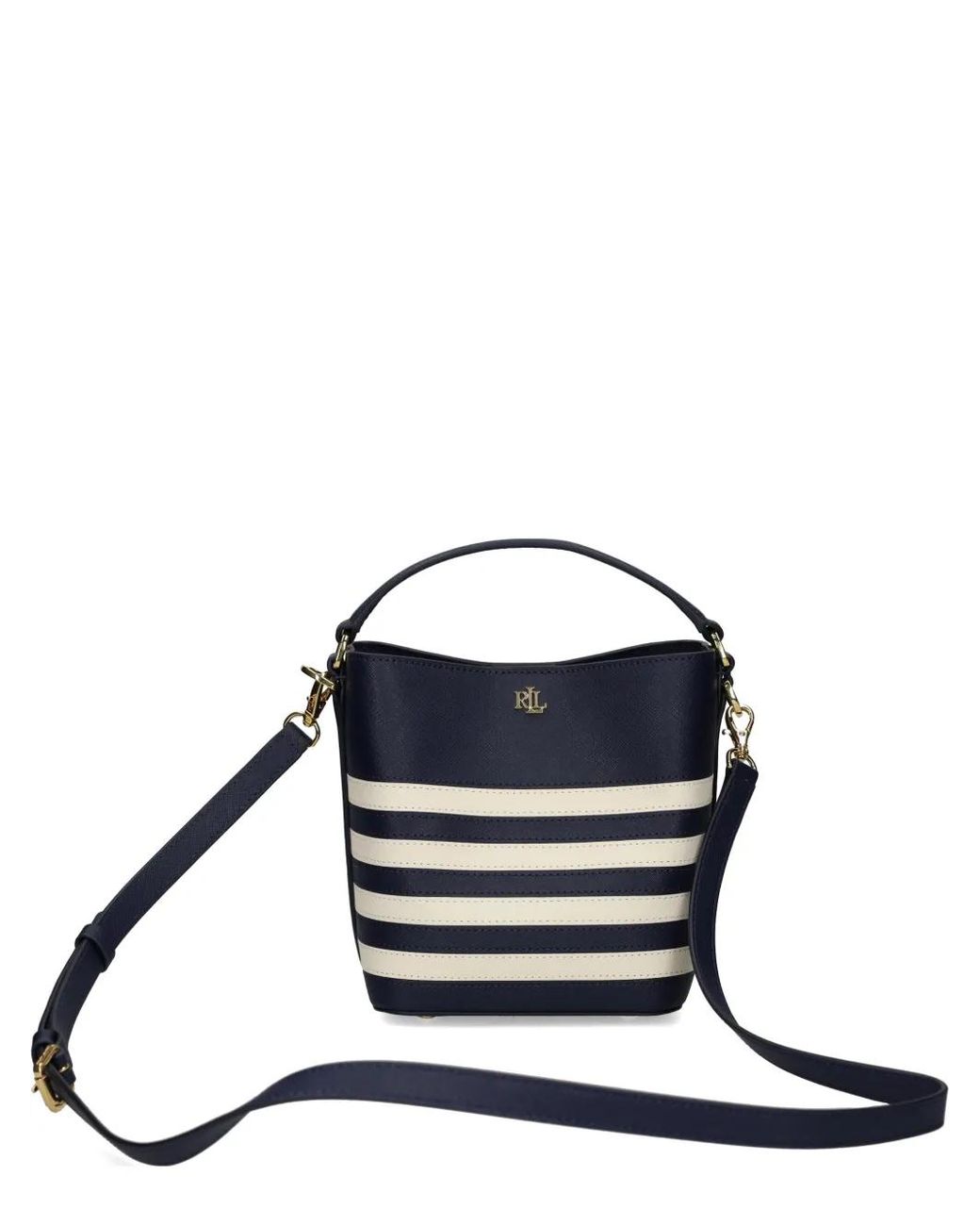 Ralph Lauren Blue Striped Leather Satchel