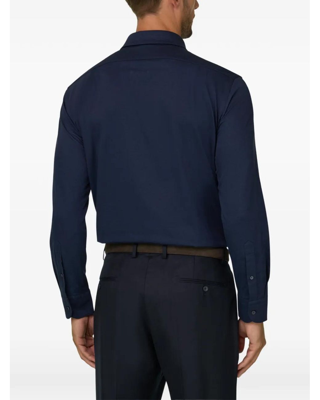 Boggi Blue Polo En Sergé De Coton Et Laine Mélangés À Coupe Droite for men