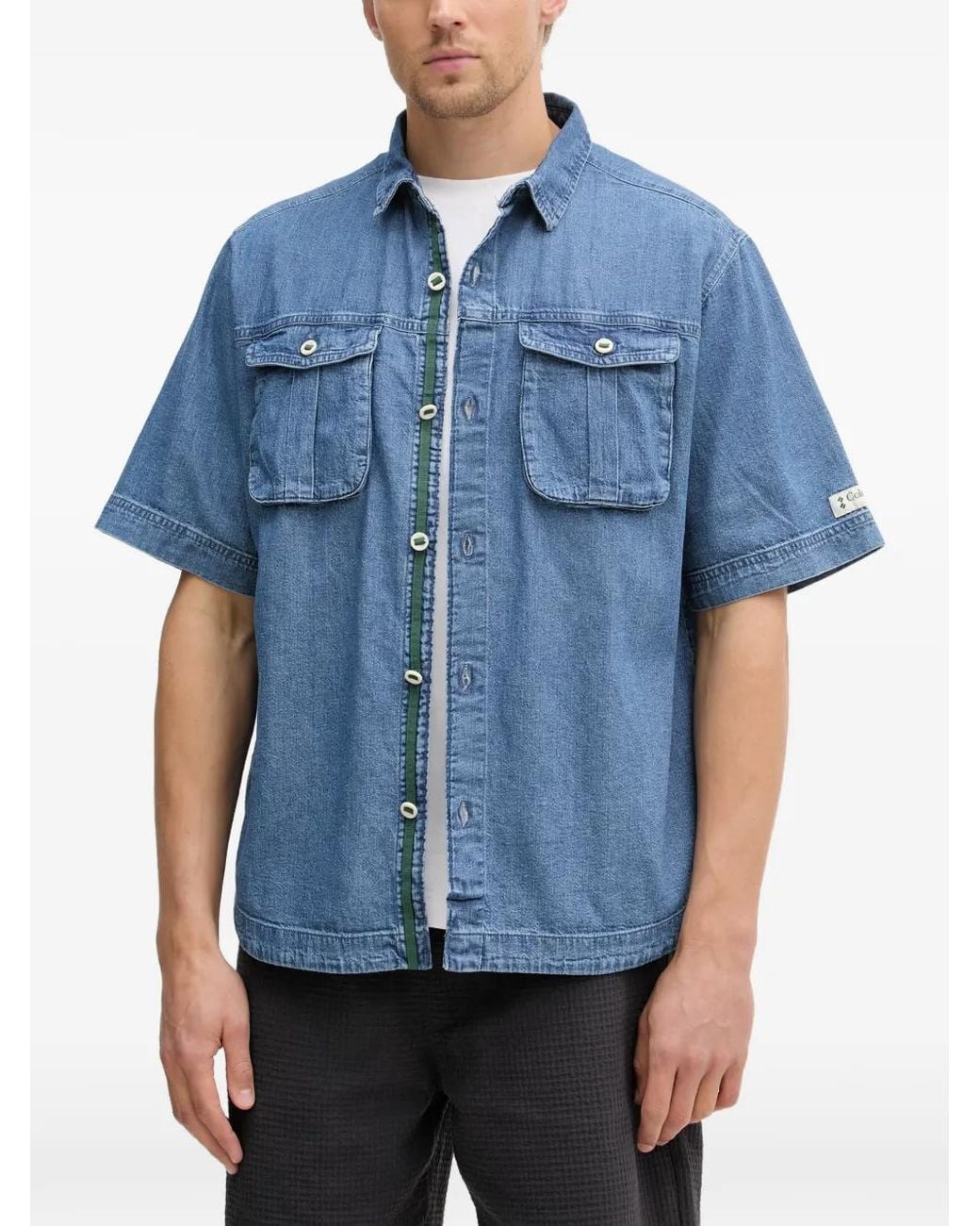 Columbia Blue Acker Rock Short-Sleeved Denim Shirt Jacket for men
