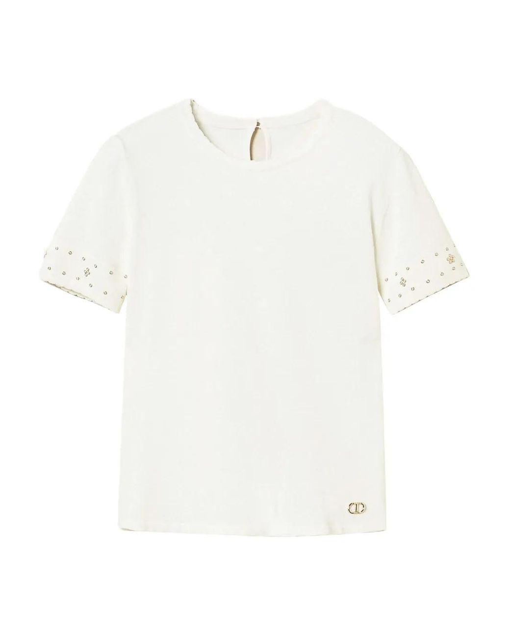 Twinset White Short-Sleeve Embellished Top