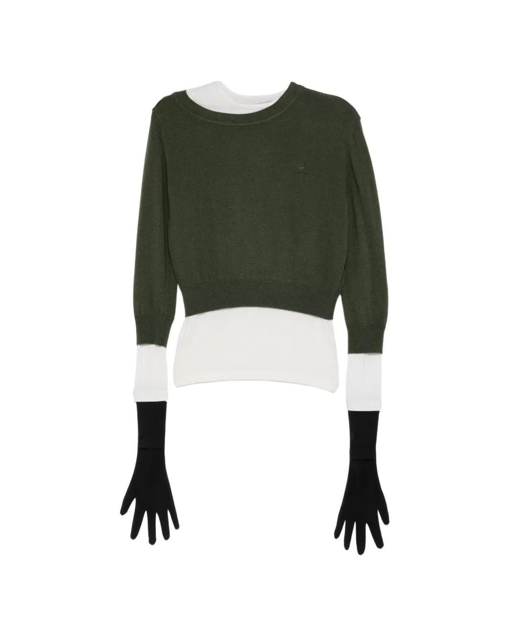 Pushbutton Green Layered Glove-Detail Knit Top
