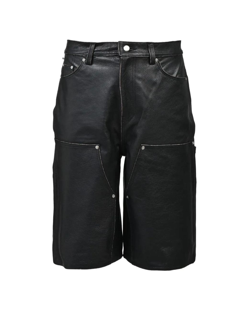 BREATH Black Grungle Double-Knee Leather Shorts for men
