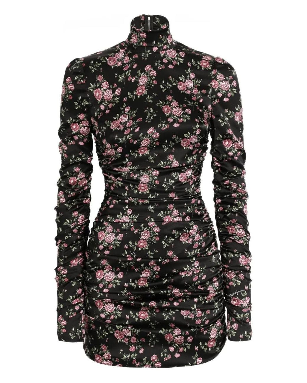Dolce & Gabbana Black Vintage Rose-Print Draped Dress