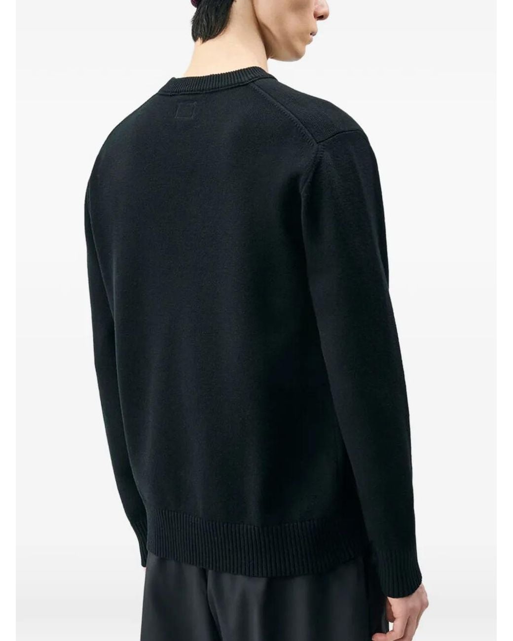 C P Company Black Metropolis Series Extrafine-Merino-Wool Crewneck Sweater for men