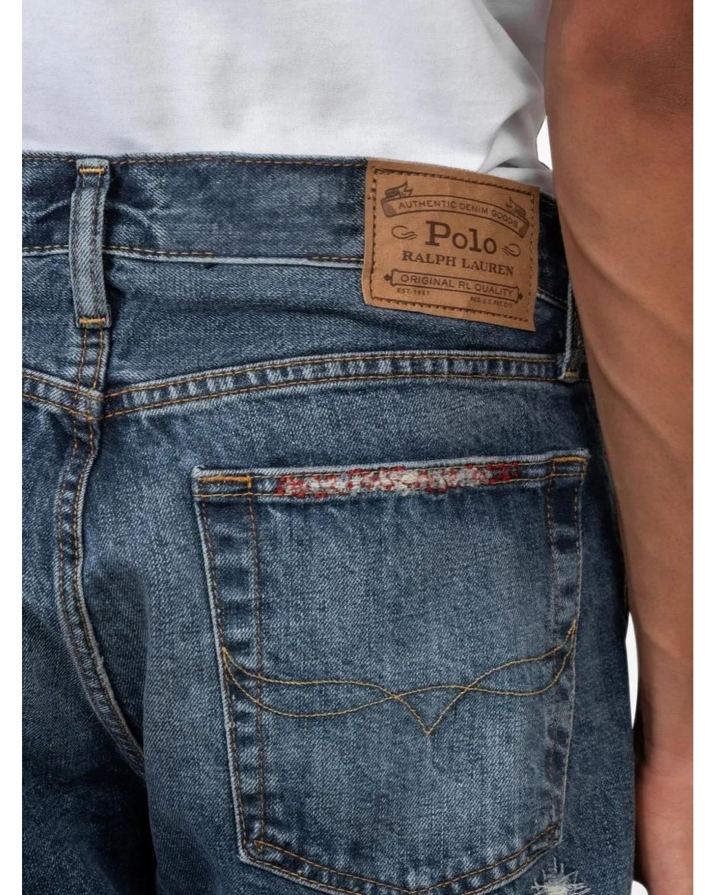 Polo Ralph Lauren Blue Distressed-Finish Straight-Leg Jeans for men